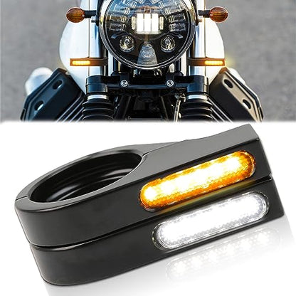 Rich Choices Motorcycle LED Turn Signal Light Indicators 40mm Front Fork Clamp Amber Lamp 12V Compatible with Honda Yamaha Harley Cruiser Bobber Chopper - color: Black#2