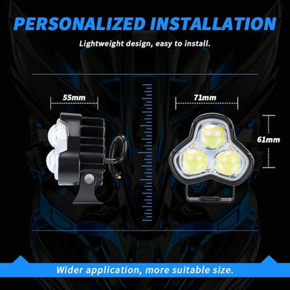 Triple 6050 LED Motorcycle Fog Lights, DC 9-60V 16W Auxiliary Spot Lights with Adjustable Bracket, IP67 Waterproof for Off Road & Night Riding