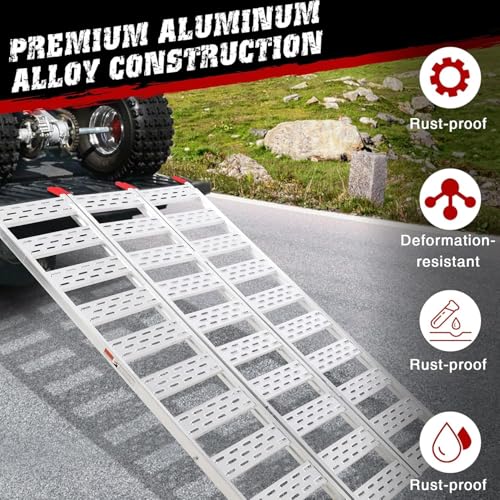 GAOMON Ramps for Pickup Trucks, Aluminum Tri-Fold Motorcycle Powersports Loading Ramps, 1500 LBS Capacity ATV Ramp with Load Straps for ATV/UTV, Lawn Mowers, Tractors, 76" L x 50" W - size: 1500Lbs 76"x50"
