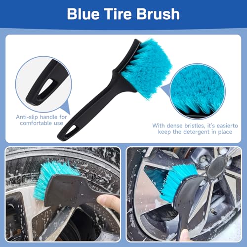 5 Pack Car Wheel and Tire Cleaner Brushes Kit Auto Motorcycle Rim Ultra Soft Microfiber No Spatter Bendable Woolies Bristle Cleaning Set (Purple & White) - color: Purple & White