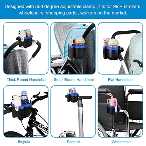 Accmor Stroller Cup Holder with Phone Holder, Bike Cup Holder, Universal Cup Holder for Uppababy Nuna Doona Strollers, 2-in-1 Cup Holder for Walker, Wheelchair, Scooter - color: Mix Blue