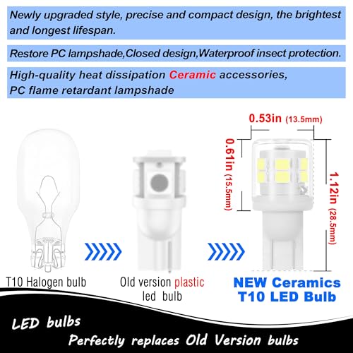 Heifymi 194 912 921 168 175 2825 W5W T5 T10 LED Bulbs 12V 24V Xenon White 6000K Super Bright fit for Car RV Trailer Tail Backup Reverse Brake License Plate Lights Bulbs, 2 Pack - color: 6000K Daylight White, size: T10
