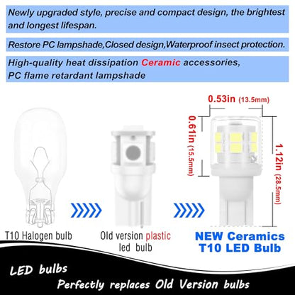 Heifymi 194 912 921 168 175 2825 W5W T5 T10 LED Bulbs 12V 24V Xenon White 6000K Super Bright fit for Car RV Trailer Tail Backup Reverse Brake License Plate Lights Bulbs, 2 Pack - color: 6000K Daylight White, size: T10