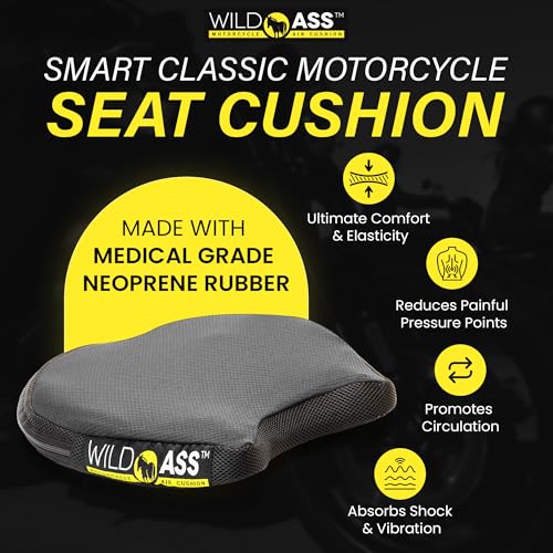 Wild Ass Saddle Classic - Motorcycle Air Gel Seat Pad, Ergonomic Air-Adjusting Cushion with Straps, Universal Fit for Ultimate Comfort & Relief, Cool Flow Motorcycle Accessory for Long Rides - Black - style: Classic