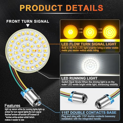 LivTee Extremely Bright Front Turn Signals & Running Switchback LED Lights Panel with 1157 Base Compatible for Harley Dyna Street Glide Road King, Motorcycle Accessories, White/Amber - color: Front - New
