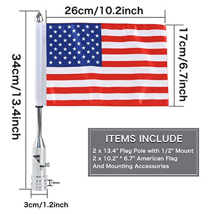 2 Pack Motorcycle Flag Pole Fold Down 90° and American Flag Flagpole Holder Bracket Fit for 1/2'' Luggage Rack For Harley Touring Spring Honda Goldwing etc. - color: Silver Flagpole+Red US Flags