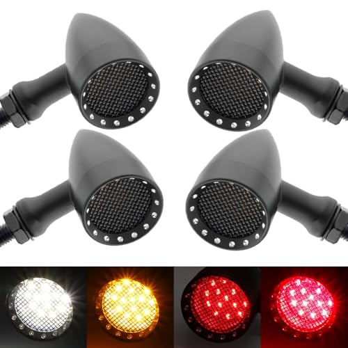 TSUNG 4PCS Motorcycle Bullet LED Front Rear Turn Signal Light SMD Blinker Indicator for Cruiser Chopper Bobber Cafe Racer Street Bike (SMD-Black-4PCS) - color: SMD-Black-4PCS