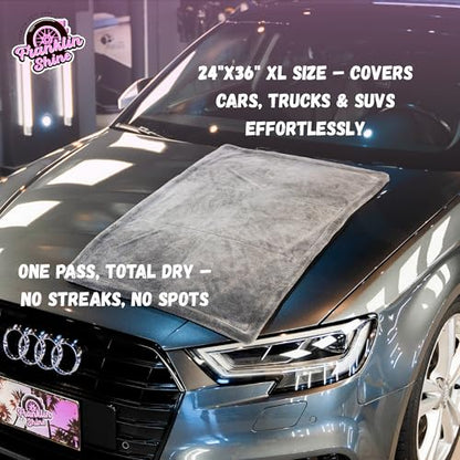 Franklin Shine Microfiber Car Drying Towel 24"x36" Extra Large - 1400 GSM Double Twisted Loop, Ultra Absorbent, Streak-Free, Edgeless & Scratch-Free, Professional Car Detailing Towel, Arizona XL