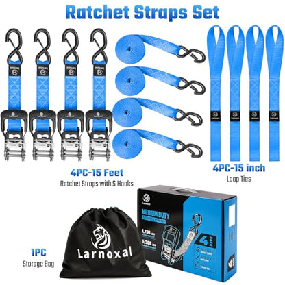 Ratchet Straps, 1.5 inch x 15 ft(4 Pack) Heavy Duty Tie Down Straps, Ratchet Tie Down Straps with Soft Loops-5,208 lbs (Blue) - color: Blue, size: 15 ft