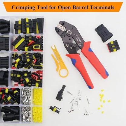808PCS 50Sets Waterproof Automotive Electrical Connectors Plug Kit Wire Connectors 1 to 6 Pin with Ratcheting Crimper Pliers Fit 16-22 AWG Wire Car Truck Motorcycle Boat Marine