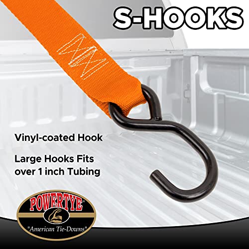 1.5in x 5.5ft Cam Buckle Tie-Downs w/S-Hooks - 600 lb. WLL / 1,800 lb. Breaking Strength - Made in USA - Orange (Pair) - color: Orange