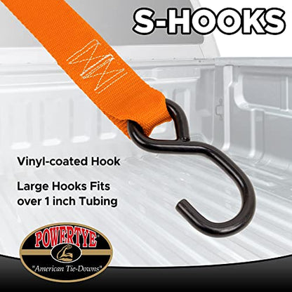 1.5in x 5.5ft Cam Buckle Tie-Downs w/S-Hooks - 600 lb. WLL / 1,800 lb. Breaking Strength - Made in USA - Orange (Pair) - color: Orange