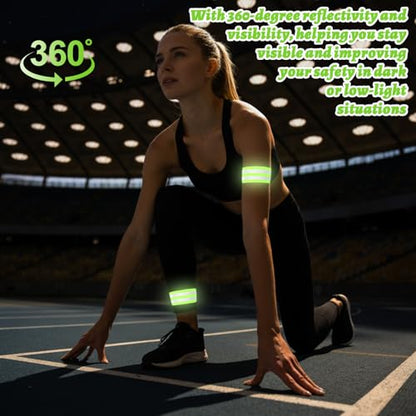 6Pcs Reflective Arm Bands for Night Walking with Storage Bag, Elastic Reflective Arm Band and Ankle Band for Runners, Adjustable Neon Reflectives Strap Bracelets for Running Walking Cycling