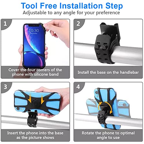 Kinizuxi Bike Phone Mount,360°Rotation Detachable Handlebar of Motorcycle Phone Mount,Adjustable Silicone Bike Phone Holder Compatible for iPhone,Android Cell Phones(Black) - color: One Black