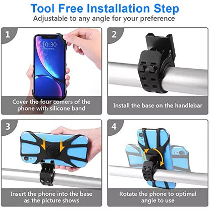 Kinizuxi Bike Phone Mount,360°Rotation Detachable Handlebar of Motorcycle Phone Mount,Adjustable Silicone Bike Phone Holder Compatible for iPhone,Android Cell Phones(Black) - color: One Black