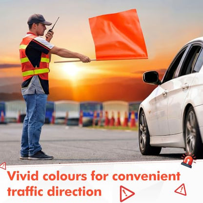 Tegeme 20 Pcs 18 Inch x 18 Inch Orange Safety Flags, Safety Caution Warning Flags with 30” Wooden Staff for Construction Sites Truck Wide Load Traffic Flagger Trailer Pedestrian Crossings Roof Work