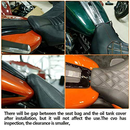Low-Profile Driver Seat Pillion Leather Passenger Pad Seat Fit for Harley Street Glide Road Glide Road King Ultra Limited 2009-2023 - color: Seat Orange