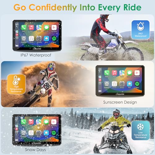 Carpuride W712D Motorcycle Carplay Screen with HD 1080 Dual Dash Cam, Wireless Car Play and Android Auto, 7" Waterproof Rotatable Navigation Touchscreen, Loop Recording, Bluetooth, Wired Controller - style: Carpuride w712d