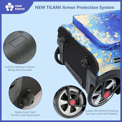 NEW TILAMI 20" Rolling Backpack for Teens Adults, Climbing Stairs Waterproof Backpack with Wheels for School Business Trave Camping with Laptop Compartment, Fit 17 Inch Laptop, Chill Blue Print - color: Chill Blue Print