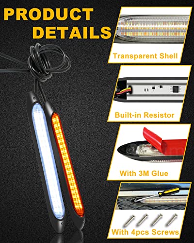 Qasim DRL LED Strip Car Daytime Running Light 14in White Automobile Decorative Warning Lights Yellow Streamer Flow Turn Signal Light Strip Bar 12V (2Pcs, 34.5cm) - size: 13.6 inches WA