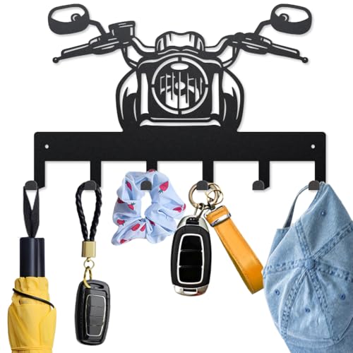 MAYJOYDIY Motorcycle Metal Key Hook Racing Scooter Coat Rack Wall Mounted 15.7×9.8inch Art Wall Decor Key Holder Organizer Rack with 6 Hooks for Gift Coats Hats Towels Bags Hanging - style: Motorcycle Head