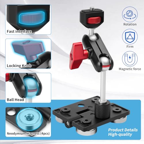 fantaseal 4lbs-Load Strong Magnetic Hinge Phone Action Camera Car Mount Holder Steel Pillars Vlogging Kit w/Adjustable Dual Ball Head Magic Arm for GoPro Insta360 DJI OSMO iPhone Video Recording