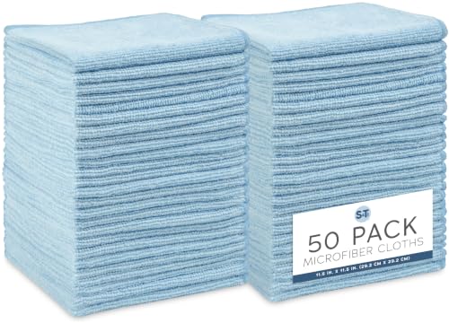 S&T INC. 50 Pack of Microfiber Cleaning Cloth, Bulk Microfiber Towel for Home, Reusable and Lint Free Cloth Towels for Car - color: Blue, size: 50 Pack