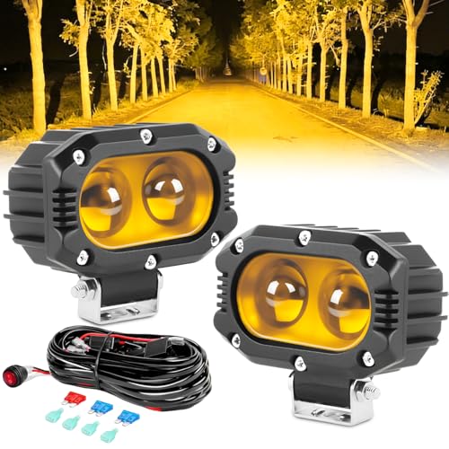 4 Inch LED Pod Lights, 48W Square Offroad Driving Lights Super Bright 120° Amber Spotlight Combo Beam LED Auxiliary Light Bar with Wiring Harness Kit for Motorcycle Jeep Wrangler Truck Pickup ATV UTV - color: 4in Amber Spotlight+Wire