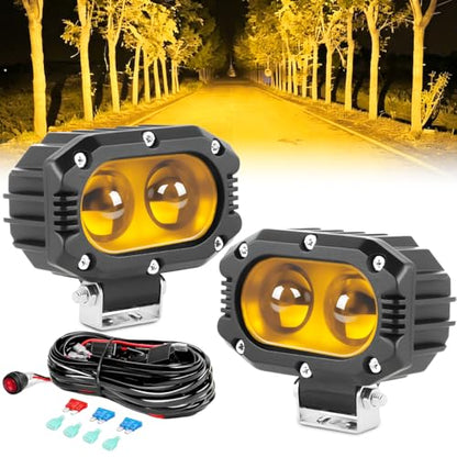 4 Inch LED Pod Lights, 48W Square Offroad Driving Lights Super Bright 120° Amber Spotlight Combo Beam LED Auxiliary Light Bar with Wiring Harness Kit for Motorcycle Jeep Wrangler Truck Pickup ATV UTV - color: 4in Amber Spotlight+Wire