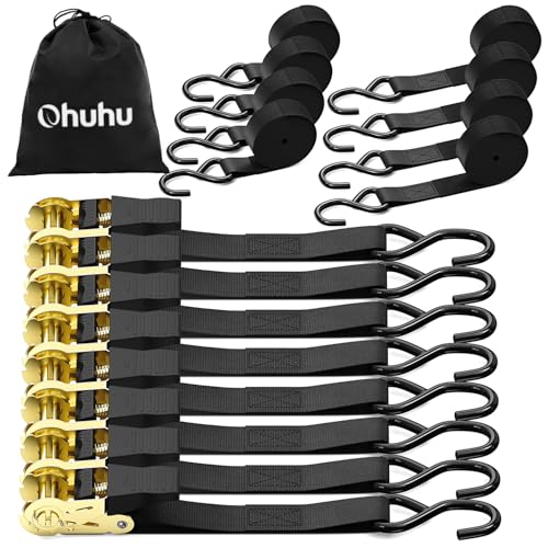 Ratchet Tie Down Strap 8-Pack 15 Ft - 500 lbs Load Cap with 1500 lbs Breaking Limit, Ohuhu Ratchet Tie Downs Logistic Cargo Straps for Moving Appliances, Motorcycle, Black - color: Black, size: 8-Pack