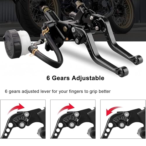 Universal Motorcycle Brake Clutch Pump Lever with Hydraulic Master Cylinder Reservoir Set Left & Right CNC Suitable for 50-300cc Motorcycles with 7/8" 22mm Handlebars - color: Black