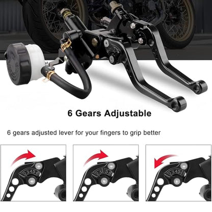 Universal Motorcycle Brake Clutch Pump Lever with Hydraulic Master Cylinder Reservoir Set Left & Right CNC Suitable for 50-300cc Motorcycles with 7/8" 22mm Handlebars - color: Black