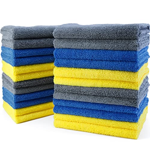 POLYTE Microfiber Cleaning Towel Ultrasonic Cut Edgeless (16x16, 24 Pack, Premium, Blue,Gray,Yellow) - color: Blue,gray,yellow