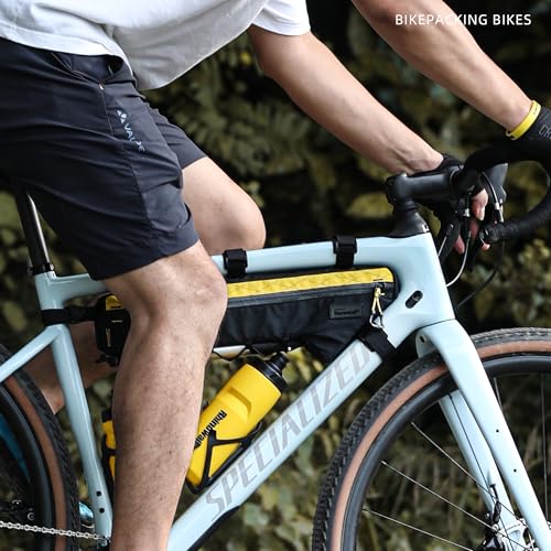 Rhinowalk BHD0017 Bike Frame Triangle Bag 2.4L, Waterproof Tool Storage Bag with YKK Zippers, Pump Holder & Cable Port Slim Fit – Black+Yellow - color: Black+Yellow, 2.4L