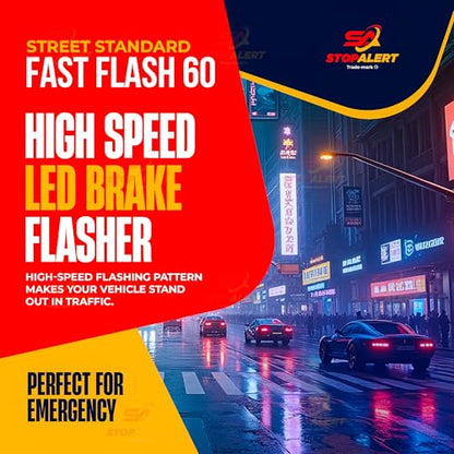 FastFlash 60 Watts Best Brake Flasher Tail & Stop Light Strobe 50X Fastest Preprogrammed 3 Blink Pattern Sequence - LED & ANY OTHER BULB for Cars, Trucks, Motorcycles mount 5A 12-24V - color: Fastflash 60w