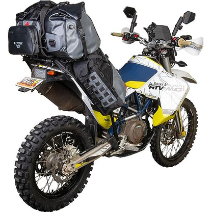 TUSK Highland X2 Rackless Luggage System w/Medium Dry Duffel/Large Bottle Holders Compatible with KTM/Husky 690-701 Heat Shield Black/Tan - color: Black/Tan, size: Medium Dry Duffel/Large Bottle Holders, style: Ktm/Husky 690-701 Heat Shield