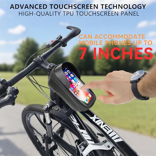 Phone Mount for Bike, Waterproof Bicycle Phone Holder Bag with Sun Visor, Touchscreen Phone Case Fits Up to 7.2 Inch Phones, Bike Frame Bag for Cycling Accessories