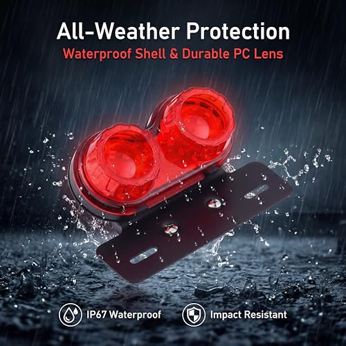 ANKIA 40-LED 40W Motorcycle Tail Light Integrated Running Lamp Brake&Turn Signal Light with License Plate Bracket for Harly Motorcycle Street Bike Cruiser Chopper (Red) - color: Red