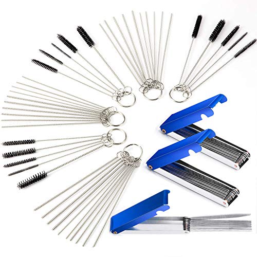 Carburetor Carbon Dirt Jet Remove Cleaner 39 Cleaning Wires Torch Tip Cleaner Tool +30 Cleaning Needles +15 Nylon Brush Tool Kit for Motorcycle ATV Moped Welder Carb Chainsaw Spray Torch Tips - color: Silver-3packs