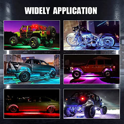 8 Pods Rock Lights, RGB LED Rock Lights APP Control Music Mode Multilcolor Waterproof Underglow kit for Trucks Car ATV UTV RZR SUV - size: 8 Pods Rock Light