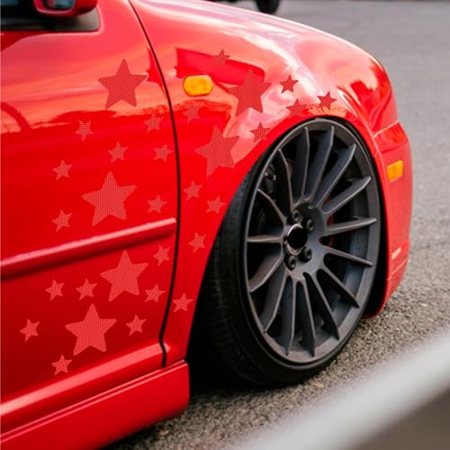 30pcs Star Vinyl Decal for Cars, High Intensity Reflective DIY Stickers for Window Bumper Mirror Laptop Decals Waterproof Night Safety Sign Car Stickers (Red) - color: Red