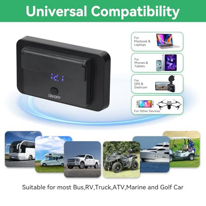 12V USB Outlet Panel 78W Wall Mount Power Outlet with Blue Voltmeter Dual 36W PD & Dual 18W QC3.0 Car USB Port Lightweight 12V USB Charger with ON/Off Switch - size: Pack of 1 with 4 Port / 78W