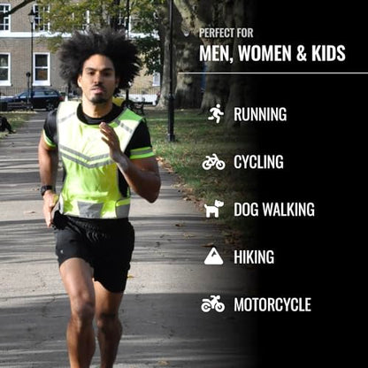 Reflective Running Vest with Pocket & 2 Bands with High visibility for Night Running, Walking & Cycling - color: Yellow, size: Large