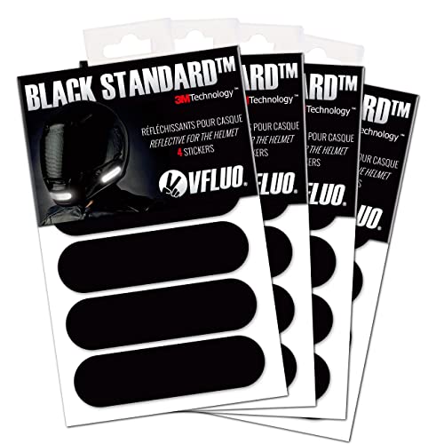 VFLUO - Kit 4 Retro Reflective Stripes Stickers for Mortorcyle Helmet - Stickers Approved to FR Dimension - High Visibility, 3M™ Technology - Discreet and design - Maximum Grip - color: Black, size: 4