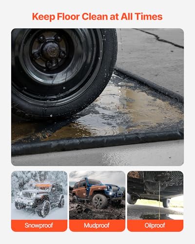 VEVOR Containment Mat, 7 ft 9 in x 18 ft, Non-Slip PVC Garage Floor Mat with a Cleaning Squeegee, Heavy Duty Durable Waterproof Containment Protection from Snow, Rain and Mud for Cars Parking, Black - size: 7 ft 9 in x 18 ft