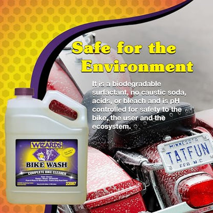 Wizards Bike Wash - Cleaner For Motorcycle Washing Kit - Quick Detailer for Bike Kit with Bug Remover - For Your Motorcycle Accessories and Detail Kit - 1 Gallon - size: 128 fl oz (Pack of 1)