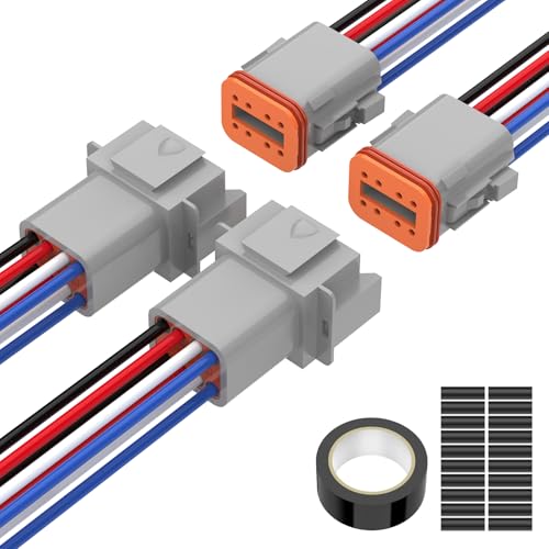 8 Pin Deutsch Connector, Hoodutric 16AWG Gray Male Female Wiring Harness DT Pigtail 8 Wire Waterproof Connector with Heat Shrink Tubing Electrical Tape for Car Truck Motorcycle Boat-2 Kit - style: 8Pin Gray 2 Set
