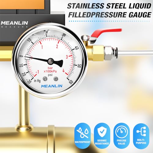 MEANLIN MEASURE -30inHG~60Psi Vacuum Pressure Gauge 1/4" NPT 2.5" FACE DIAL, Stainless Steel Liquid Filled Pressure Gauge WOG Water Oil Air Center Back Mount - size: -15-60Psi