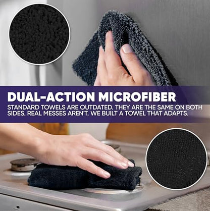 Microfiber Wholesale Pronto Cloths, Dual-Sided Microfiber Cleaning Towels, Soft Plush & Scrub Cloths for Dusting, Scrubbing, Kitchen, Windows & Car Detailing, Absorbent Bulk 25-Pack Black - color: Black