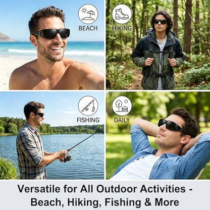 Wzerry Sunglasses Fit Over Glasses Polarized for Men Women, Wrap-Around Glasses UV400 Protection for Driving and Outdoor - color: Black/Grey + Black/Grey + Black/Grey